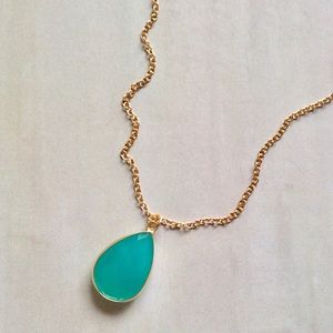 NEW Blue Chalcedony bezel Gold Plated Necklace